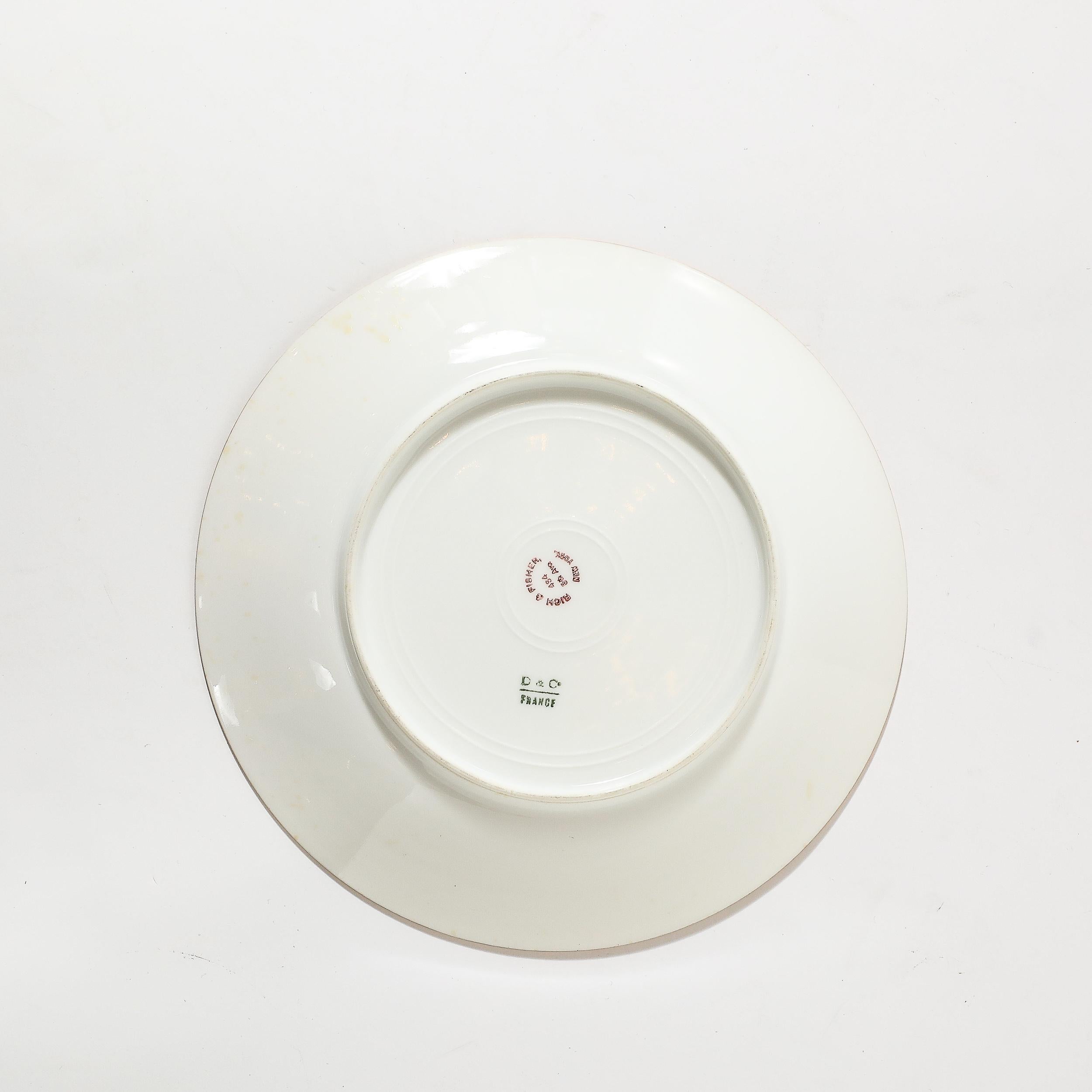 10 Edwardian  Assiettes de déjeuner en porcelaine dorée avec monogramme signées Delinieres & Co. en vente 2