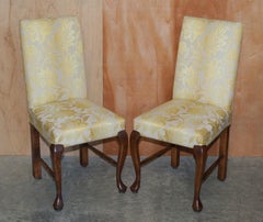 10 Elm Frame Dining Chairs with Lovely Gold Stitched Embroidered Upholstery