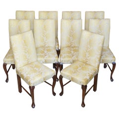 10 Elm Frame Dining Chairs with Lovely Gold Stitched Embroidered Upholstery