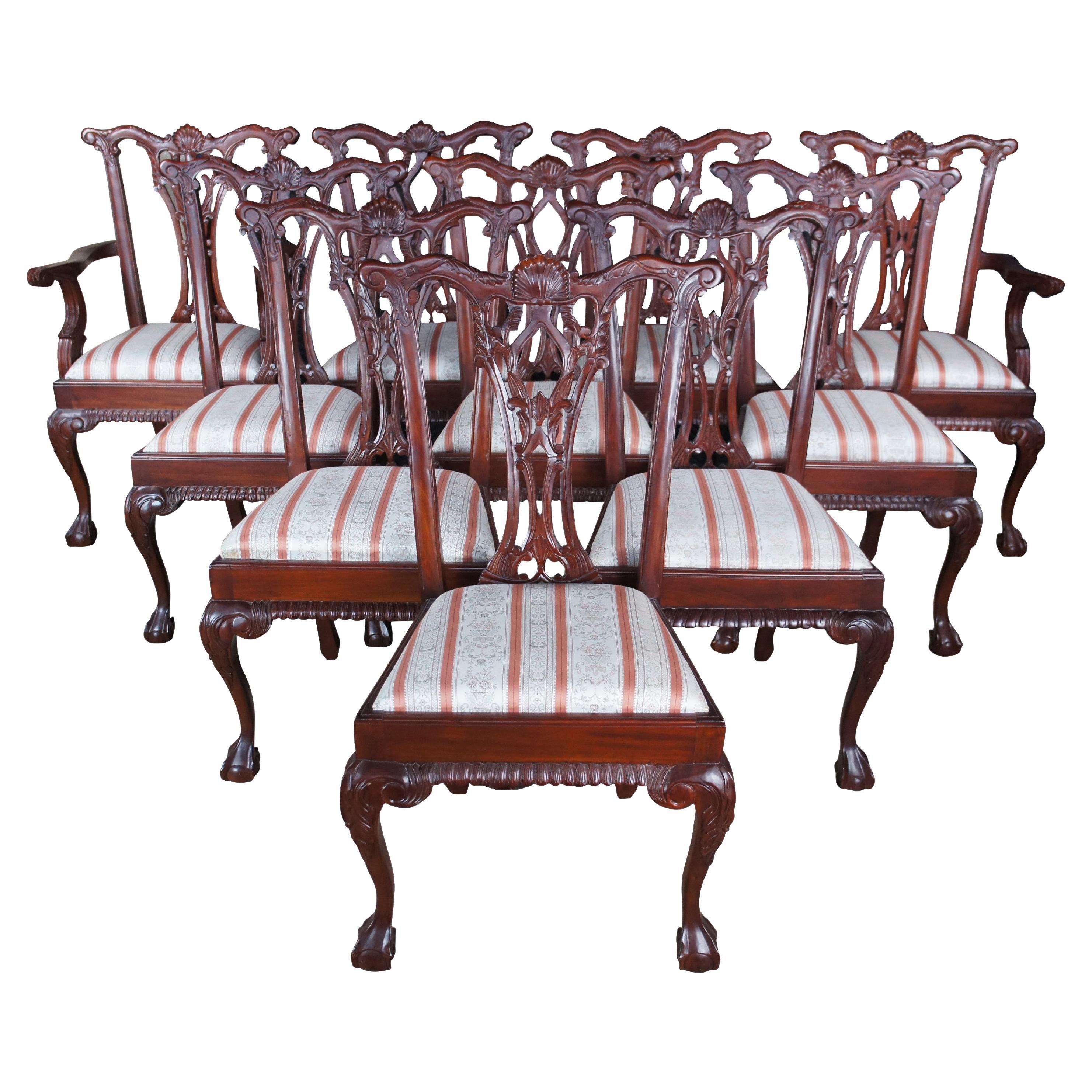 10 English Chippendale Style Carved Mahogany Ball & Claw Dining Chairs