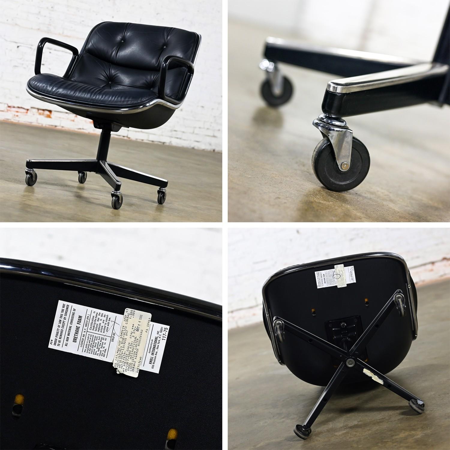 10 Executive Armchairs by Charles Pollock for Knoll Black Leather & 4 Prong Base For Sale 9
