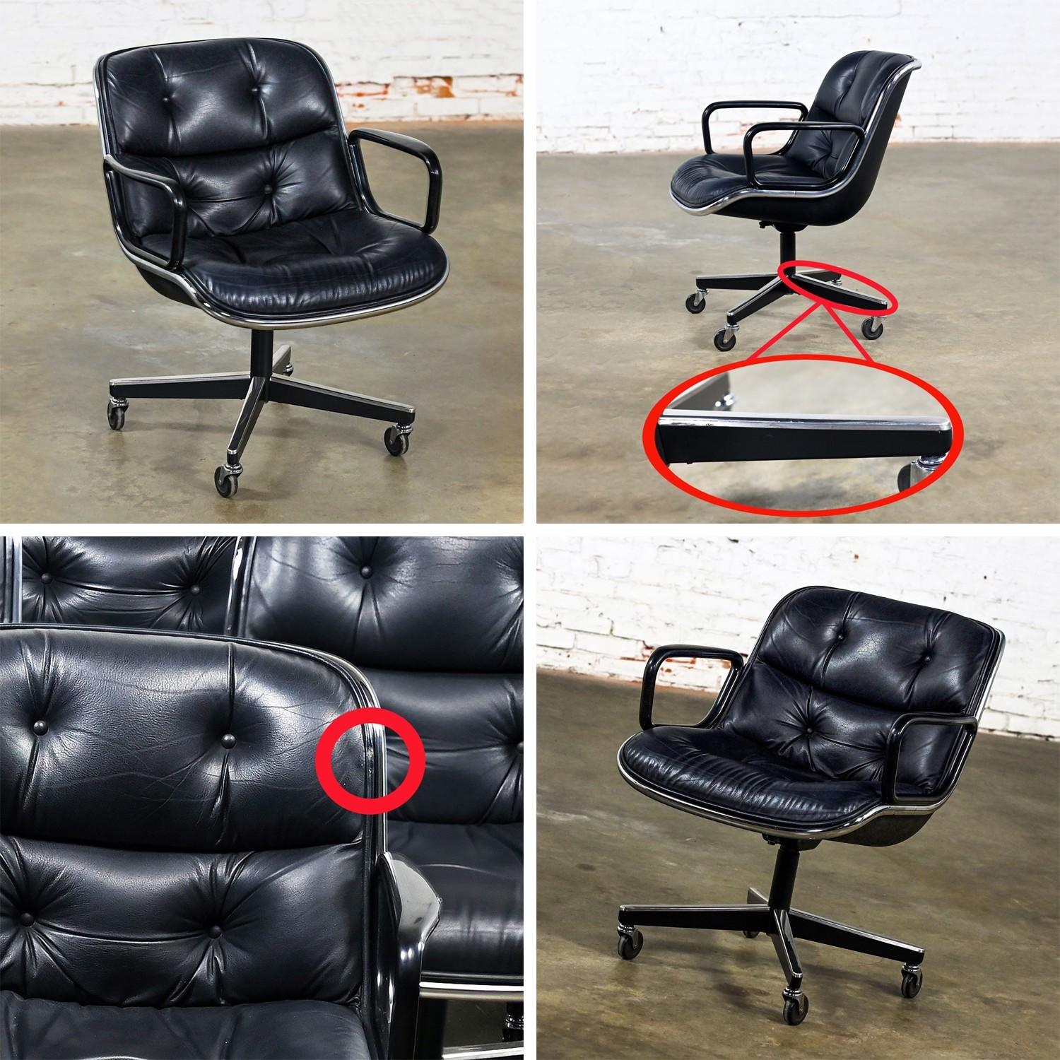 10 Executive Armchairs by Charles Pollock for Knoll Black Leather & 4 Prong Base For Sale 11