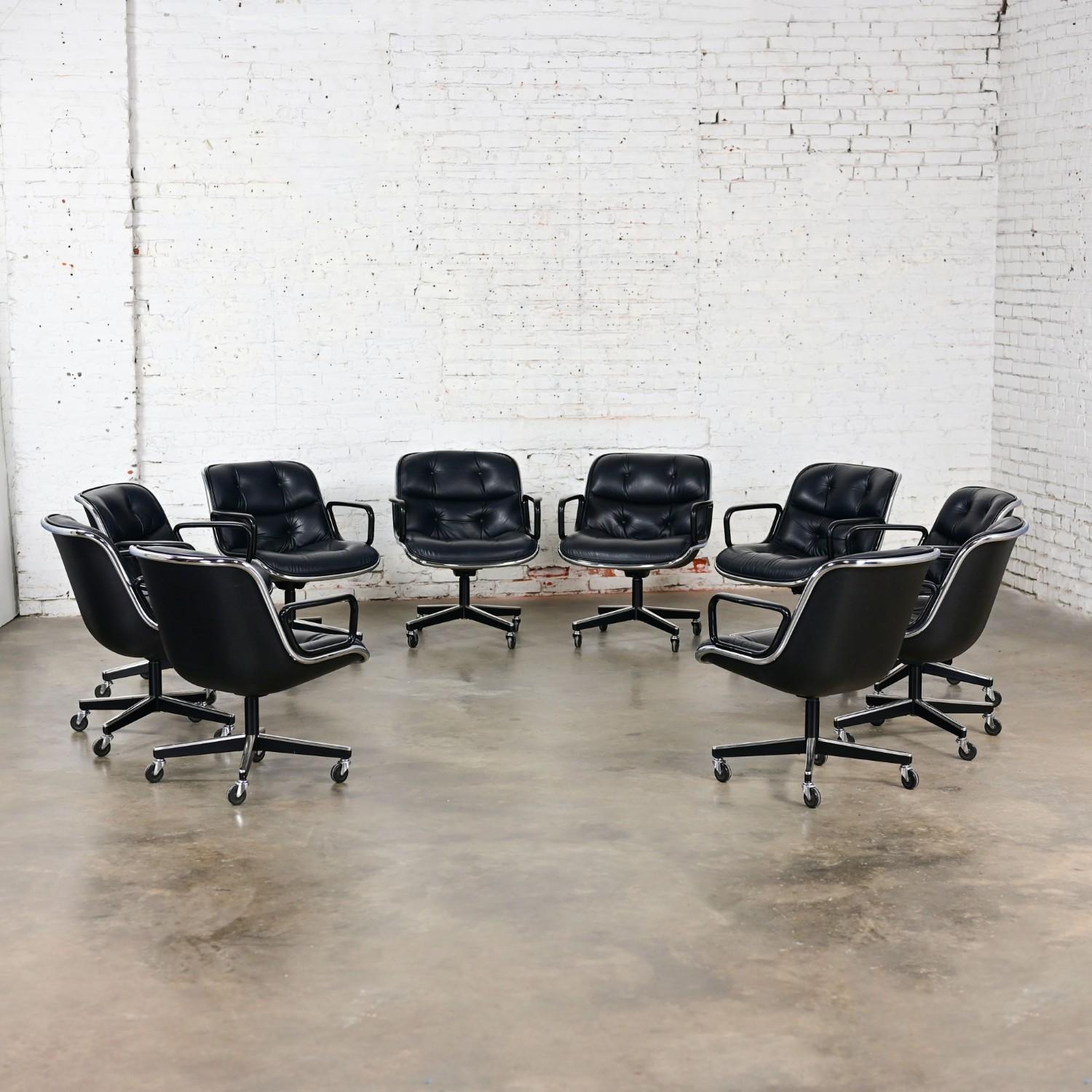 10 Executive Armchairs by Charles Pollock for Knoll Black Leather & 4 Prong Base For Sale 12