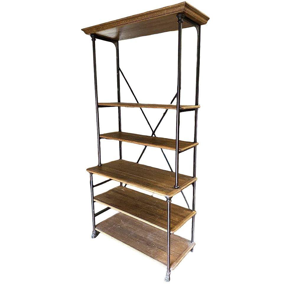 Industriale 10' Foot Industrial Barn French Style Narrow Library Iron Book Shelf Etagere in vendita