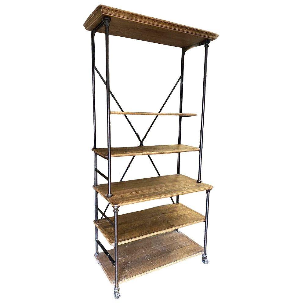 Americano 10' Foot Industrial Barn French Style Narrow Library Iron Book Shelf Etagere in vendita