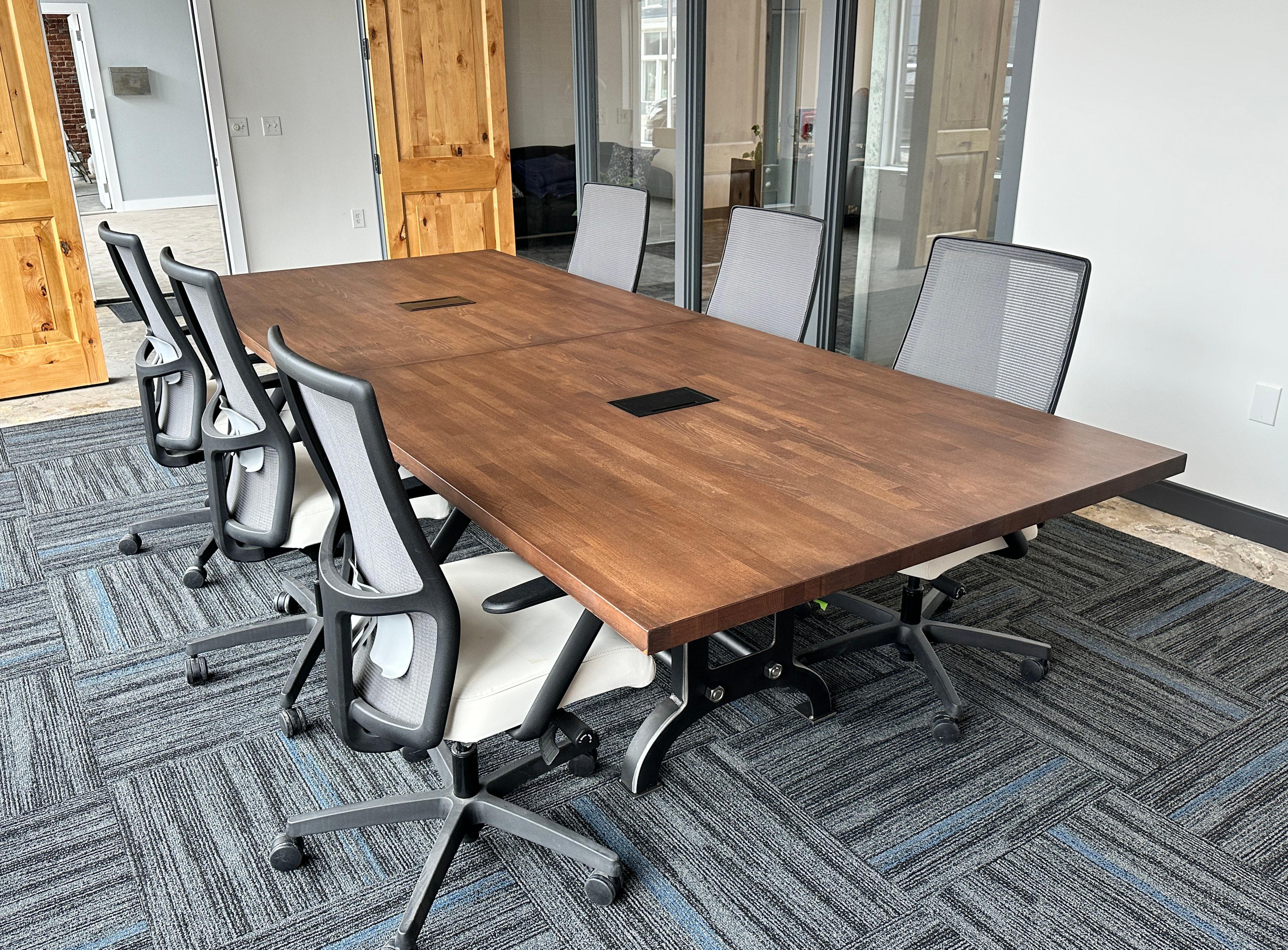 Metalwork 10 foot Industrial Beech Wood conference table For Sale