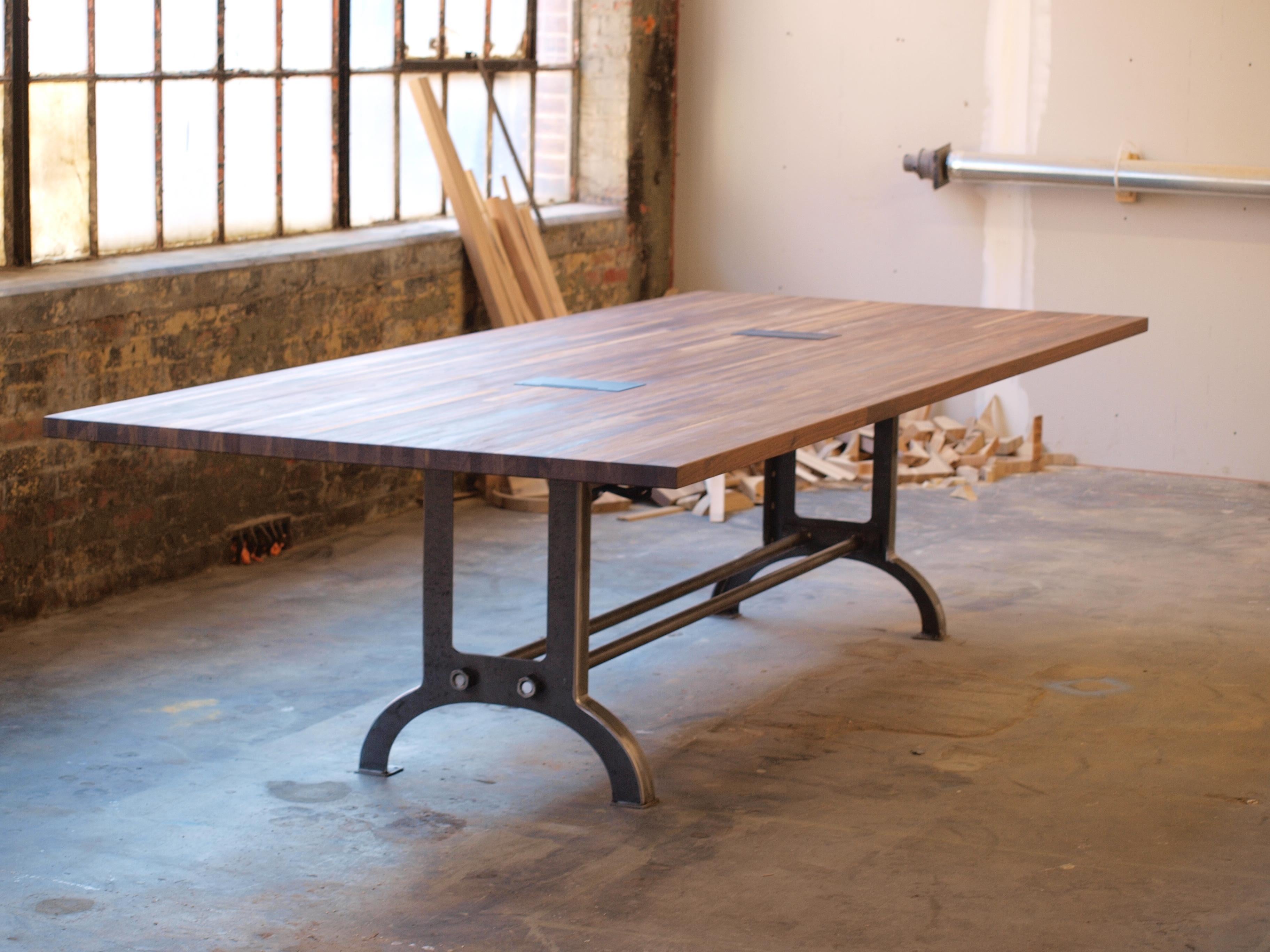 Metalwork 10 foot Industrial Walnut conference table For Sale
