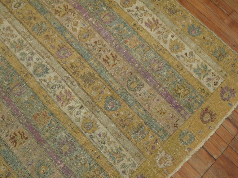 Square Turkish Ghiordes Rug in Plum, Sand Khaki, Celadon Accents For ...