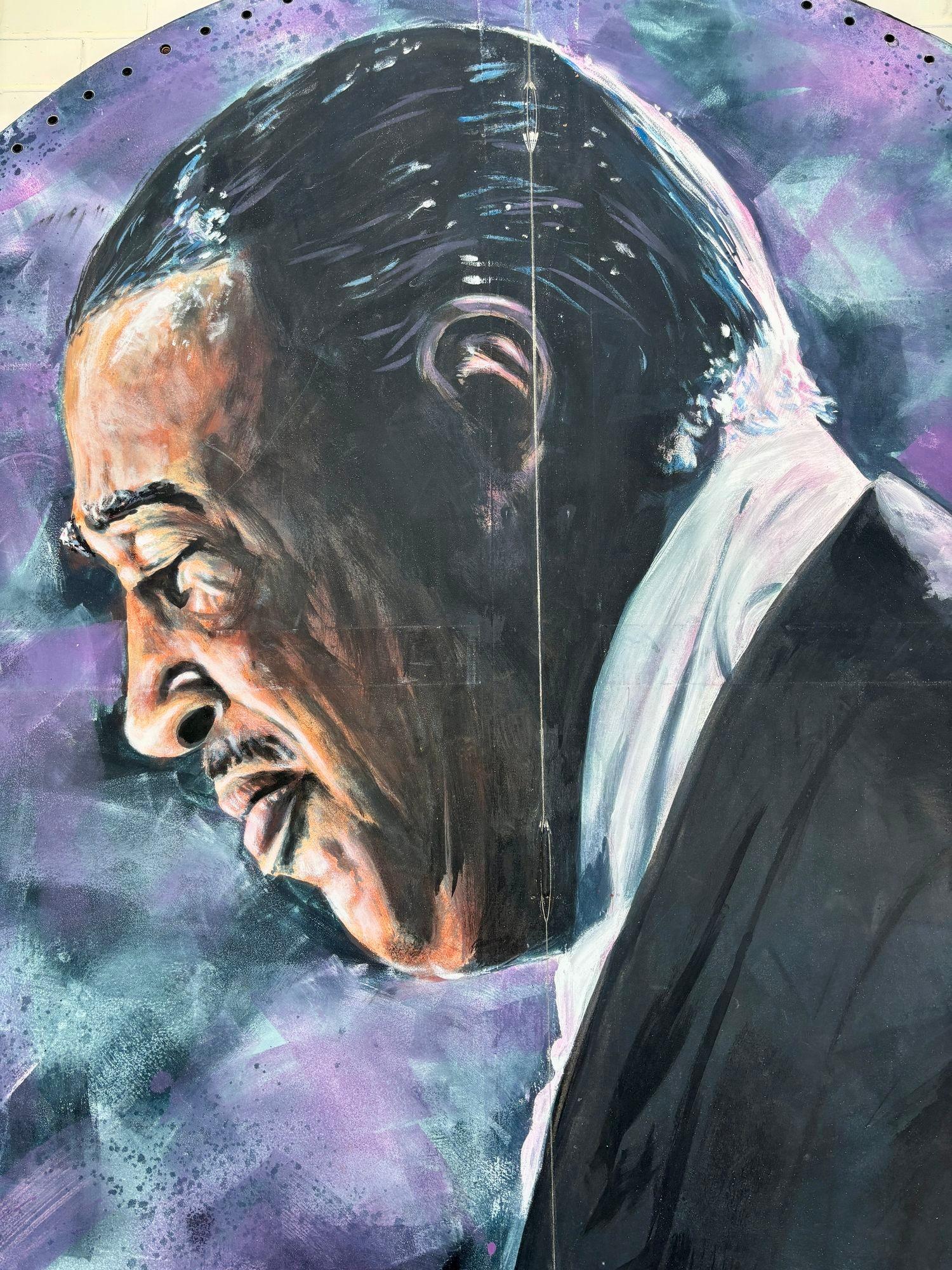 10' Foot Tall Oil on Canvas Portrait of Count Basie Light Up Fold Up Folding Screen (écran pliable) Excellent état - En vente à Van Nuys, CA