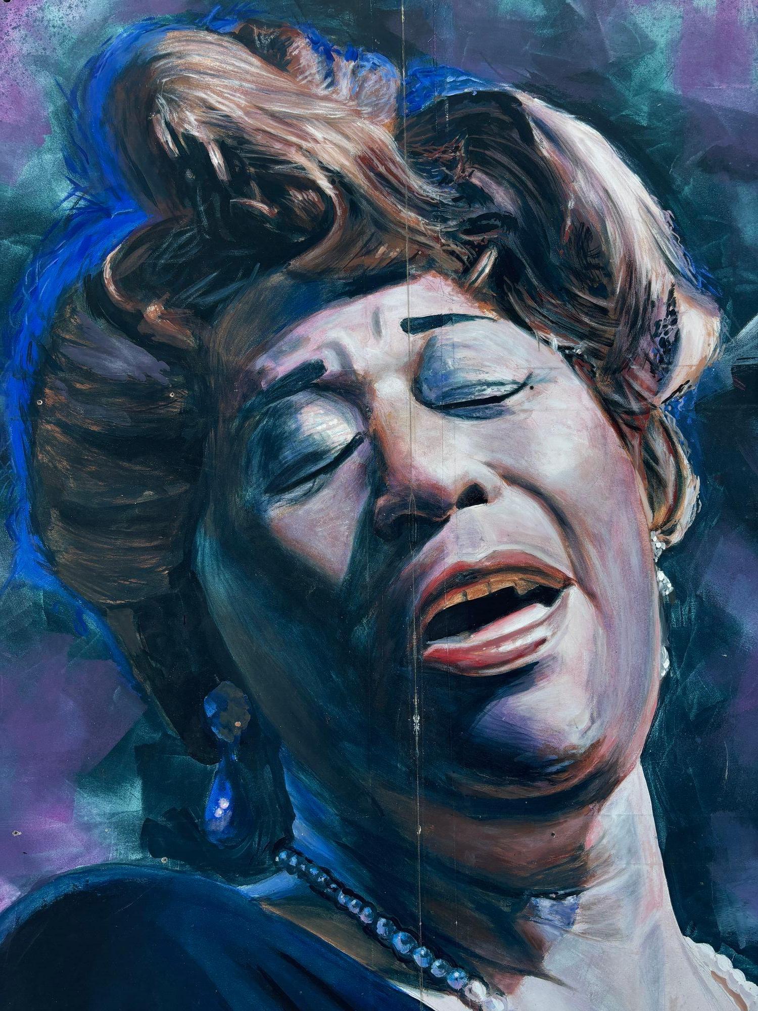 Ritratto di Ella Fitzgerald su tela, alto 10 piedi, olio su tela In condizioni ottime in vendita a Van Nuys, CA