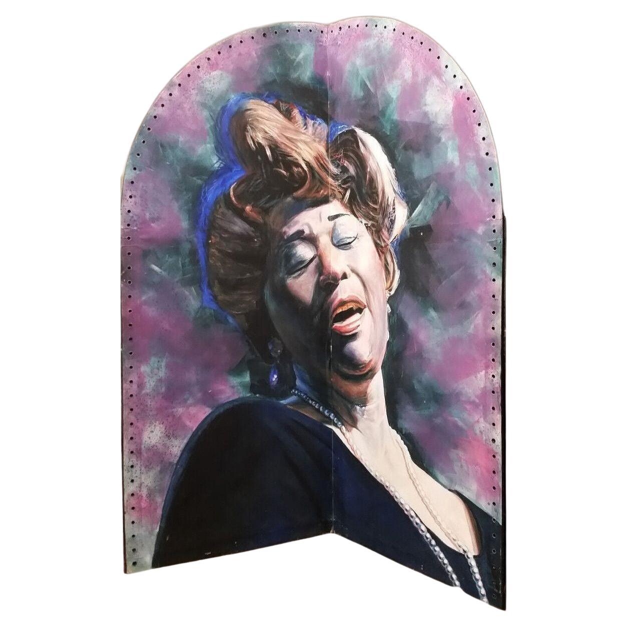10' Foot Tall Oil on Canvas Portrait of Ella Fitzgerald For Sale