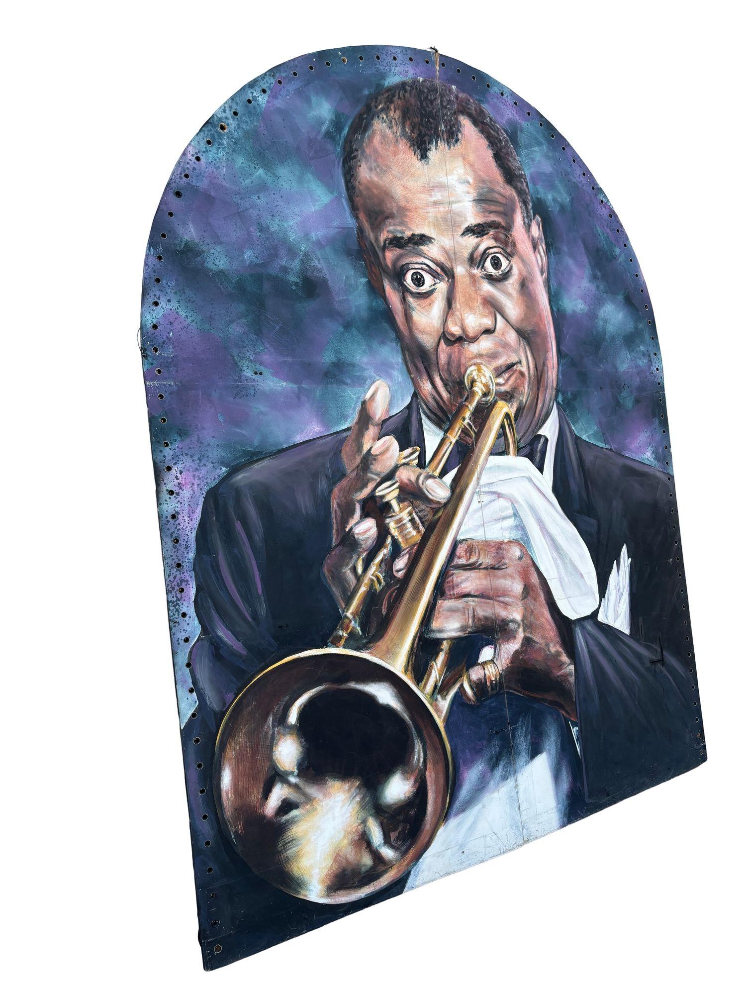10 Fuß hohes Ölgemälde auf Leinwand, Porträt von Louis Armstrong, klappbarer Raumteiler im Zustand „Gut“ im Angebot in Van Nuys, CA