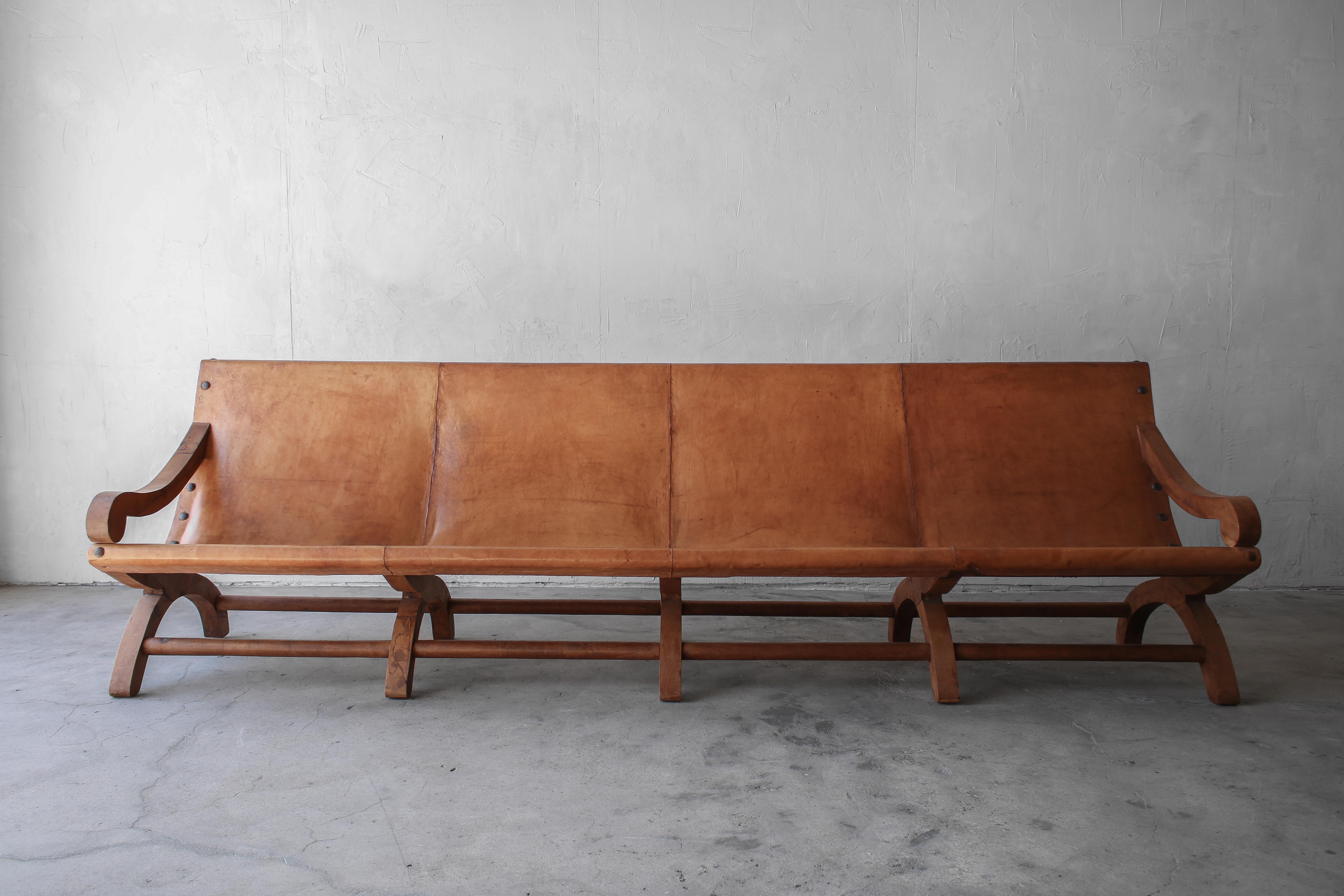 Mid-Century Modern Vintage Butaque Mexican Leather Sling Sofa