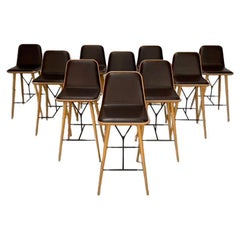 10 Fredericia "Spine" Counter Bar Stools - In Brown Leather & Oak