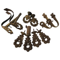 10 French Antique Brass Curtain Rod Ends and Tie Backs in Rose and Lace Designs