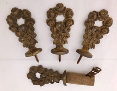 10 French Antique Brass Curtain Rod Ends and Tie Backs in Rose and Lace Designs