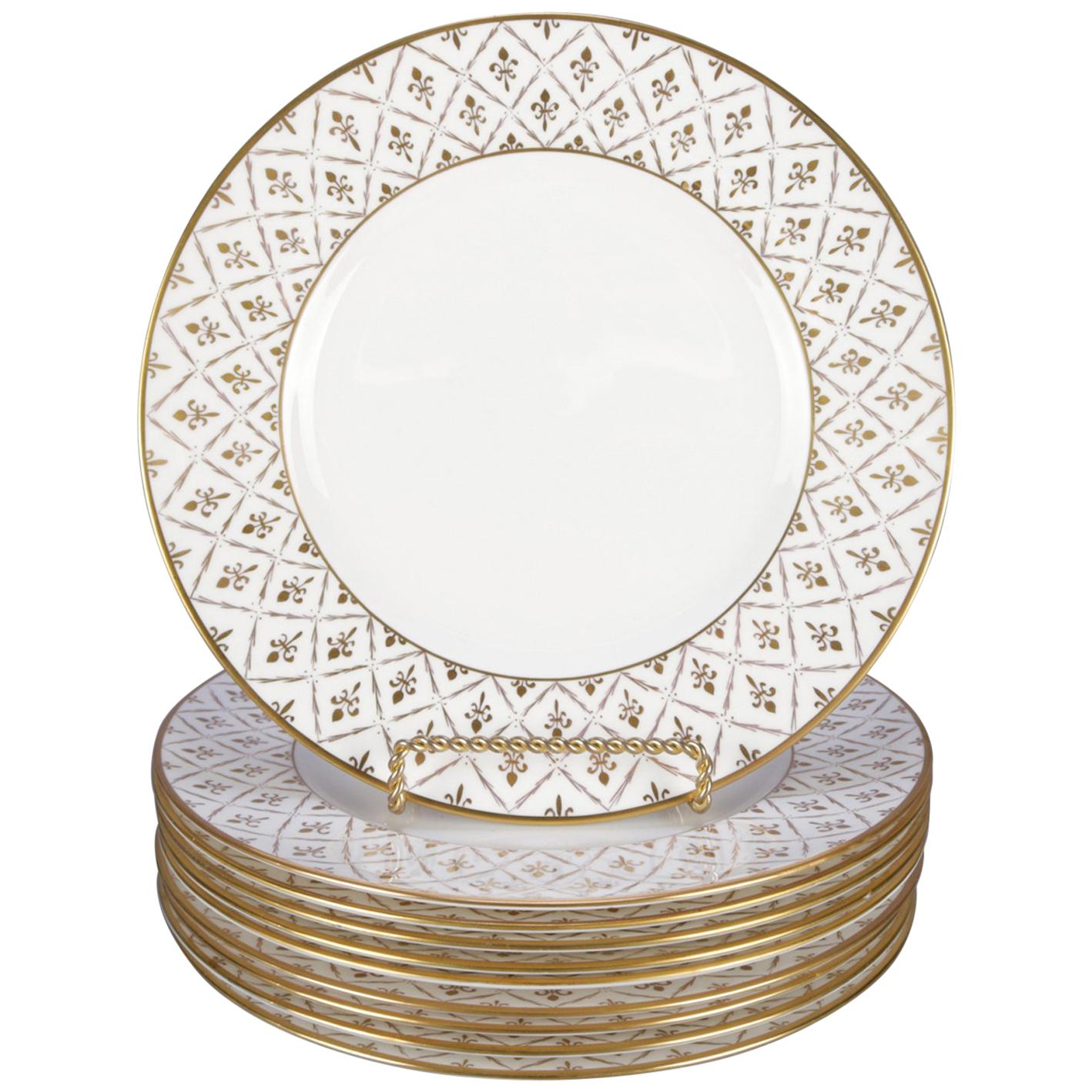 10 French Empire Limoges School Fleur-de-Lis Gilt Porcelain Dinner Plates