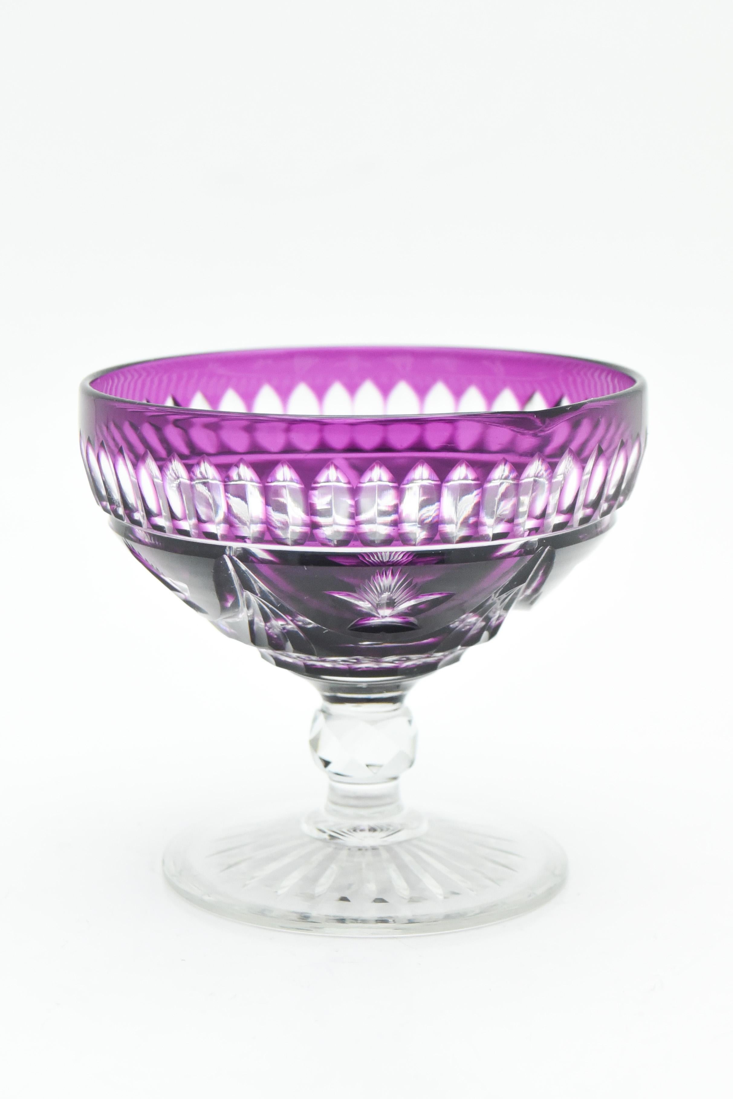 Early 20th Century 10 French Hand Blown Crystal Amethyst Cut to Clear Champagne Cocktail Coupes For Sale
