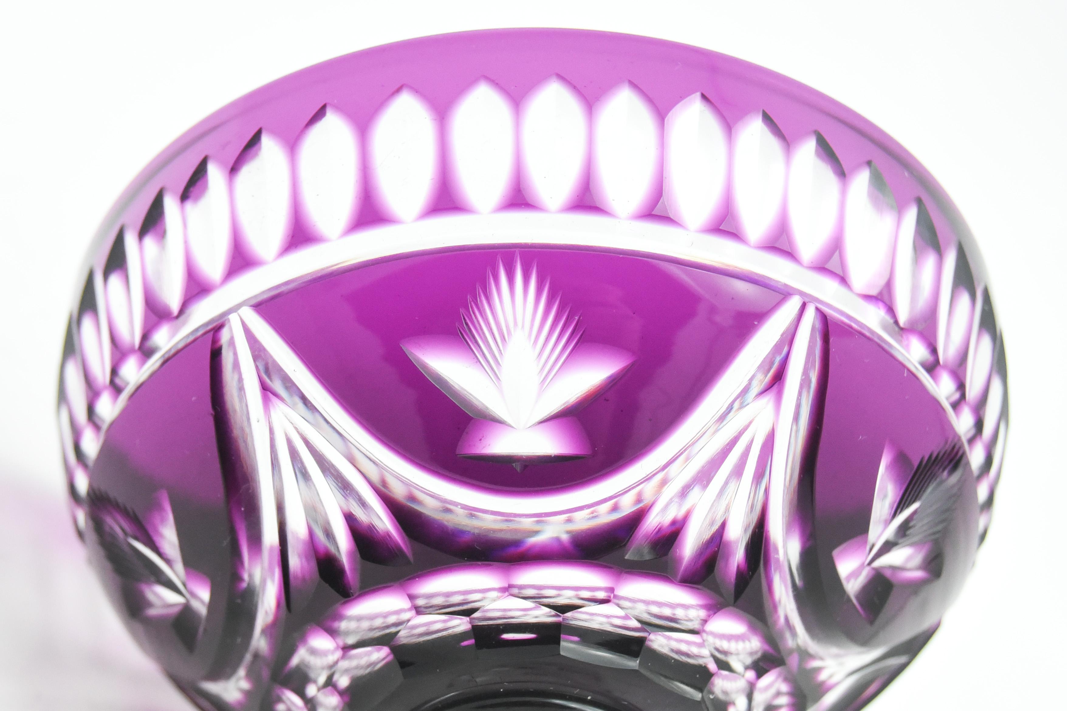 10 French Hand Blown Crystal Amethyst Cut to Clear Champagne Cocktail Coupes For Sale 2