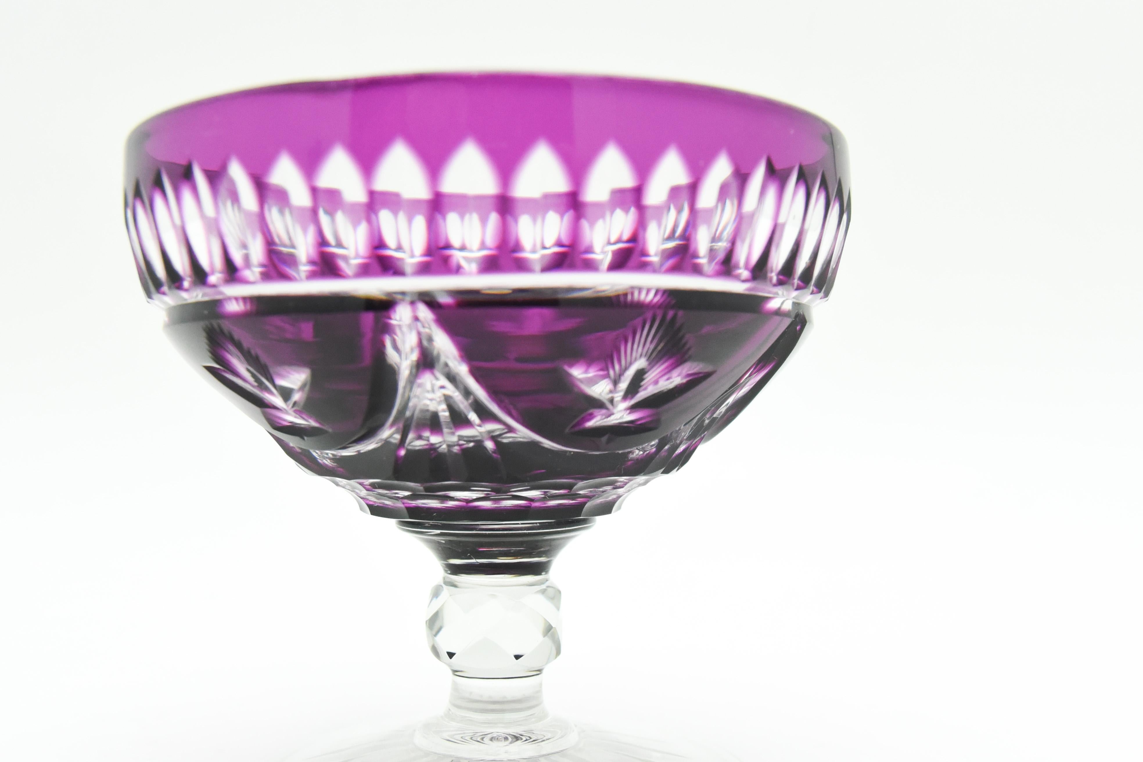 10 French Hand Blown Crystal Amethyst Cut to Clear Champagne Cocktail Coupes For Sale 4