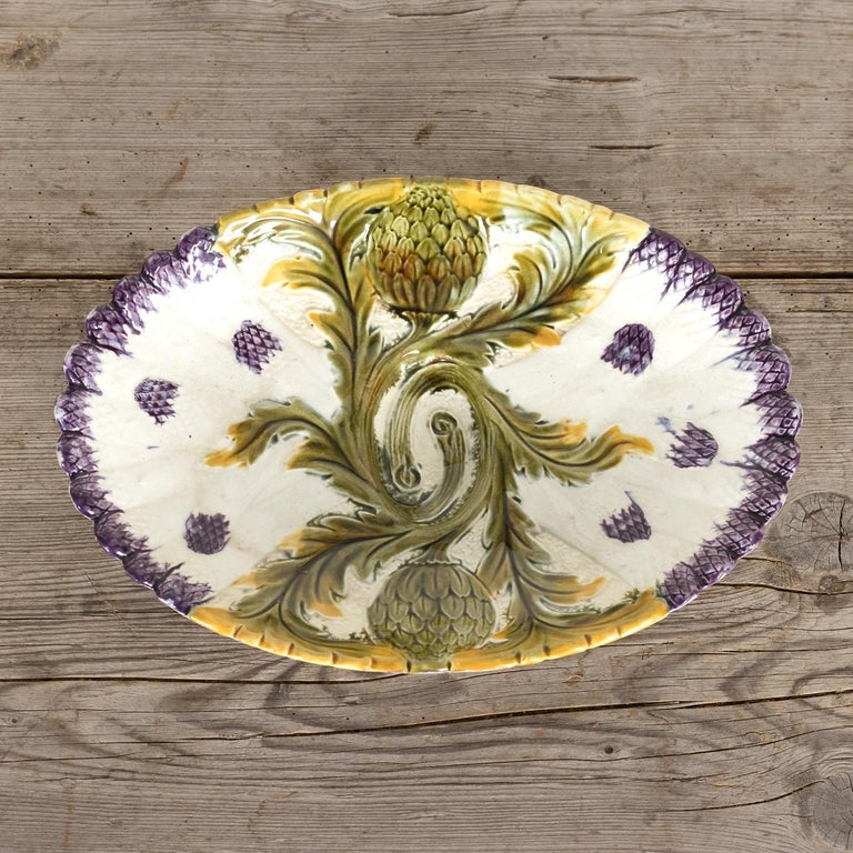 10 French Orchies Faience Majolica Asparagus and Artichoke Plates with