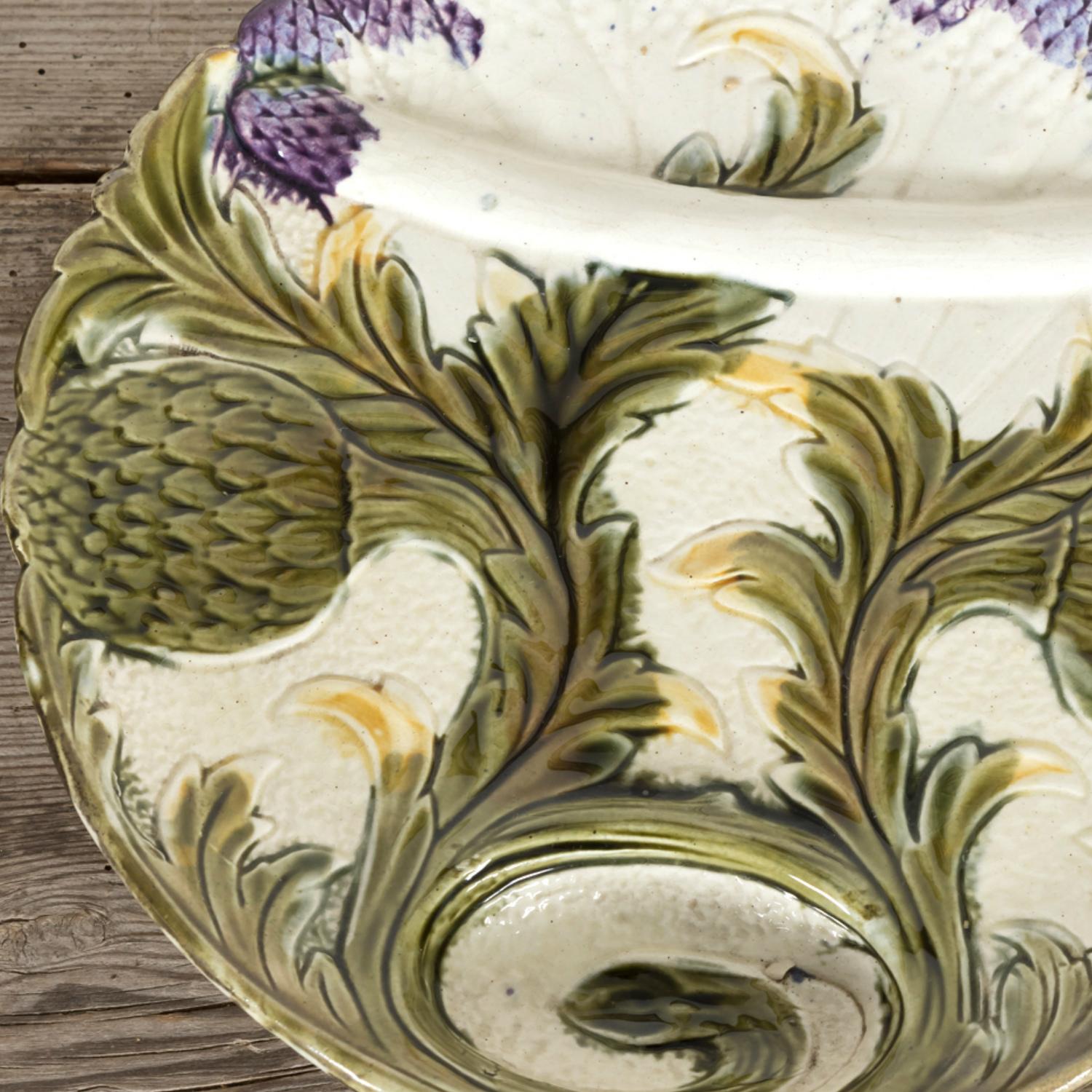 10 assiettes à asperges et artichauts en faïence d'Orchies avec plateau Bon état - En vente à Birmingham, AL