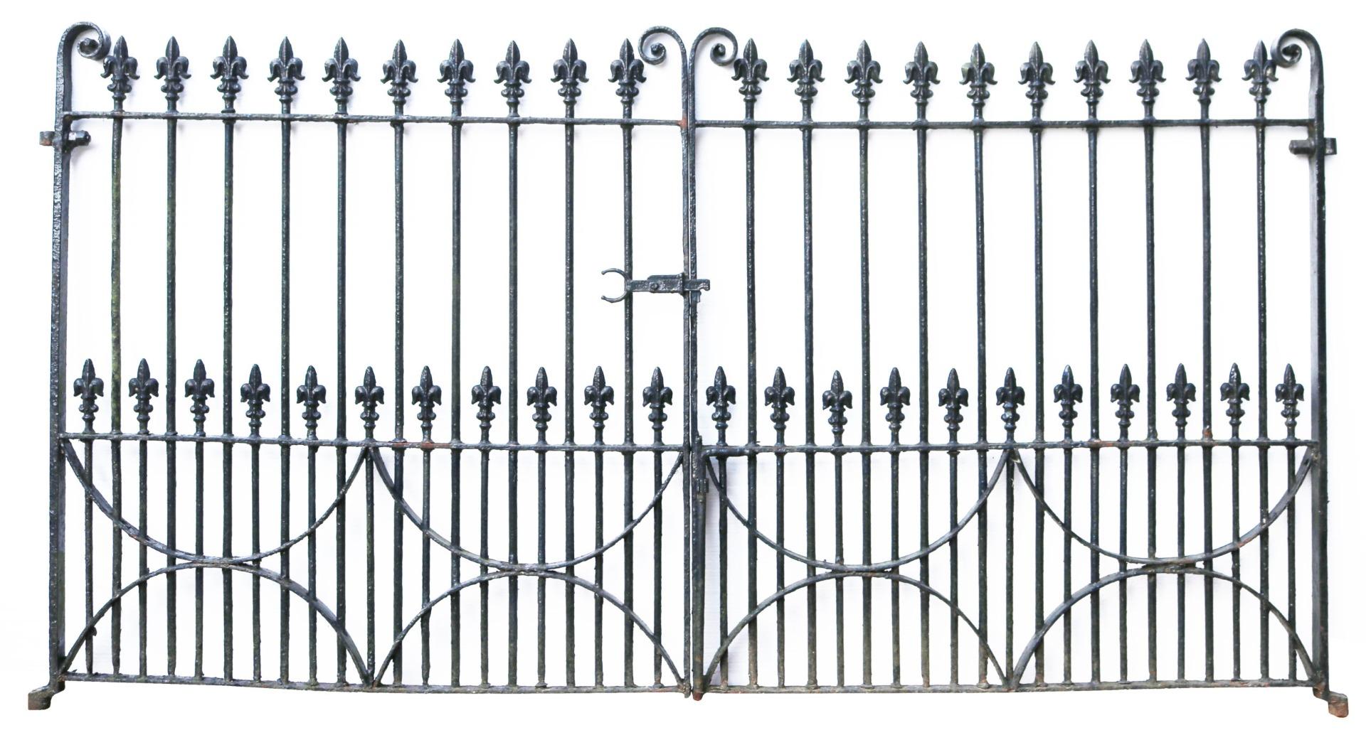 A set of reclaimed mid-Victorian wrought iron driveway gates salvaged from a house near Ipswich. We currently have two sets of the gates available.

Additional dimensions:

For an opening of approximately 311 cm (10'2