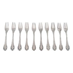 10 Georg Jensen Lily of the Valley Pastry Forks in Sterling Silver