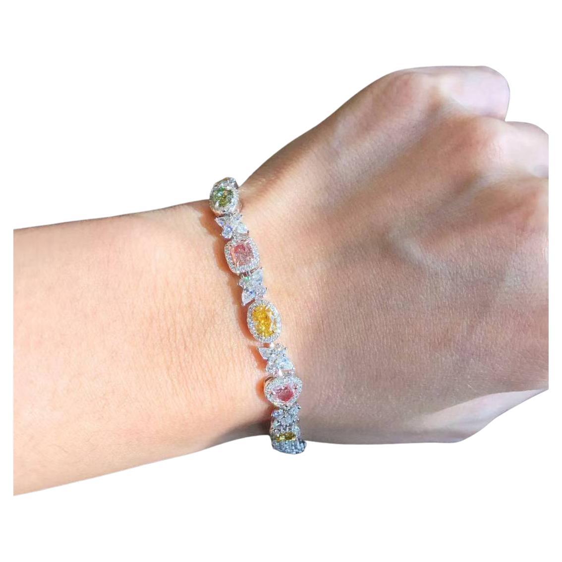 Pulsera de 10 diamantes de colores con certificado GIA - Eze Jewelry en venta