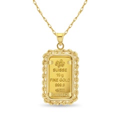 10 Gram Pamp Suisse Gold Bar with Rope Bezel Necklace