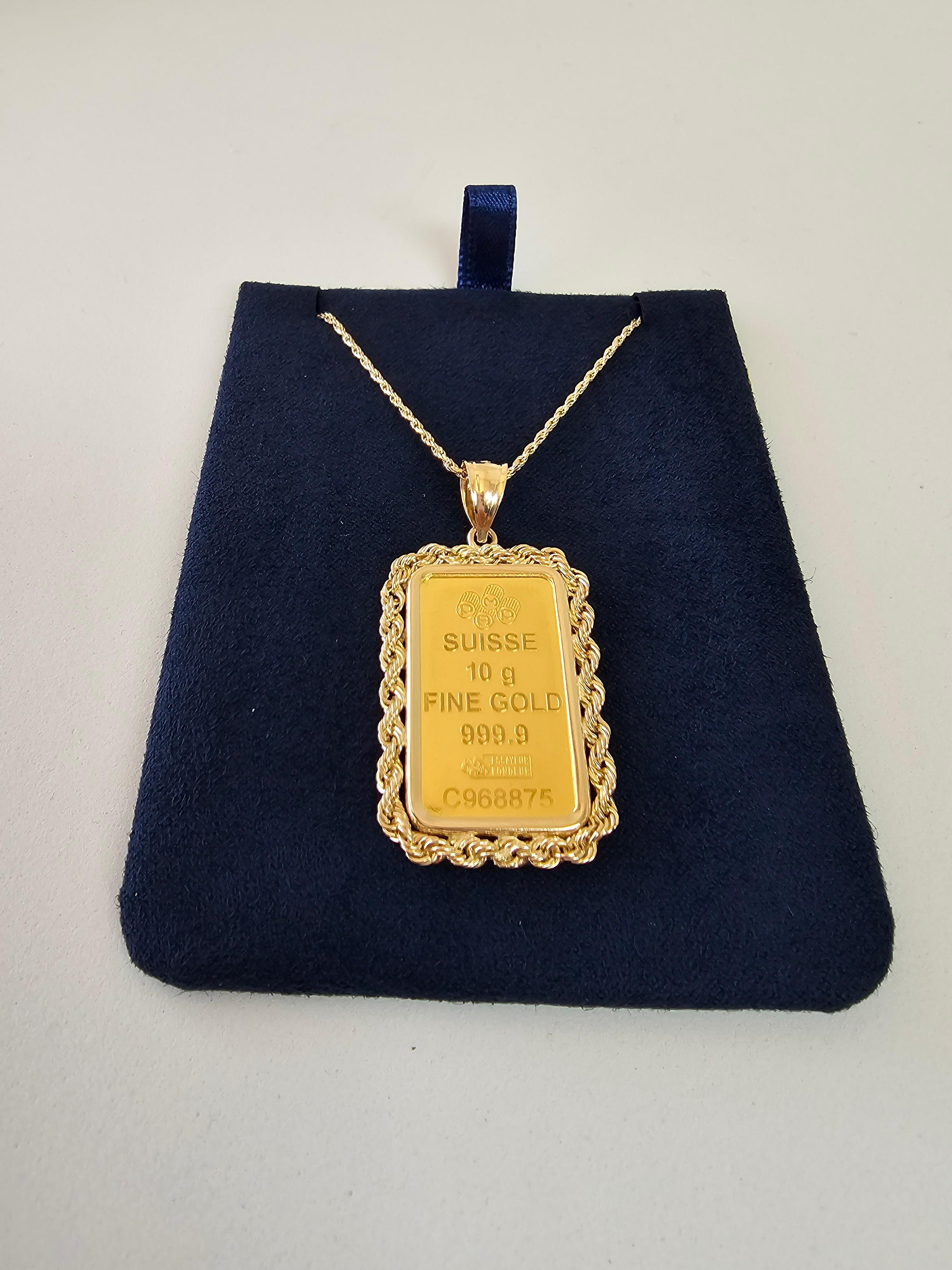 da uomo o donna Barretta d'oro Pamp Suisse da 10 grammi con castone a corda in vendita
