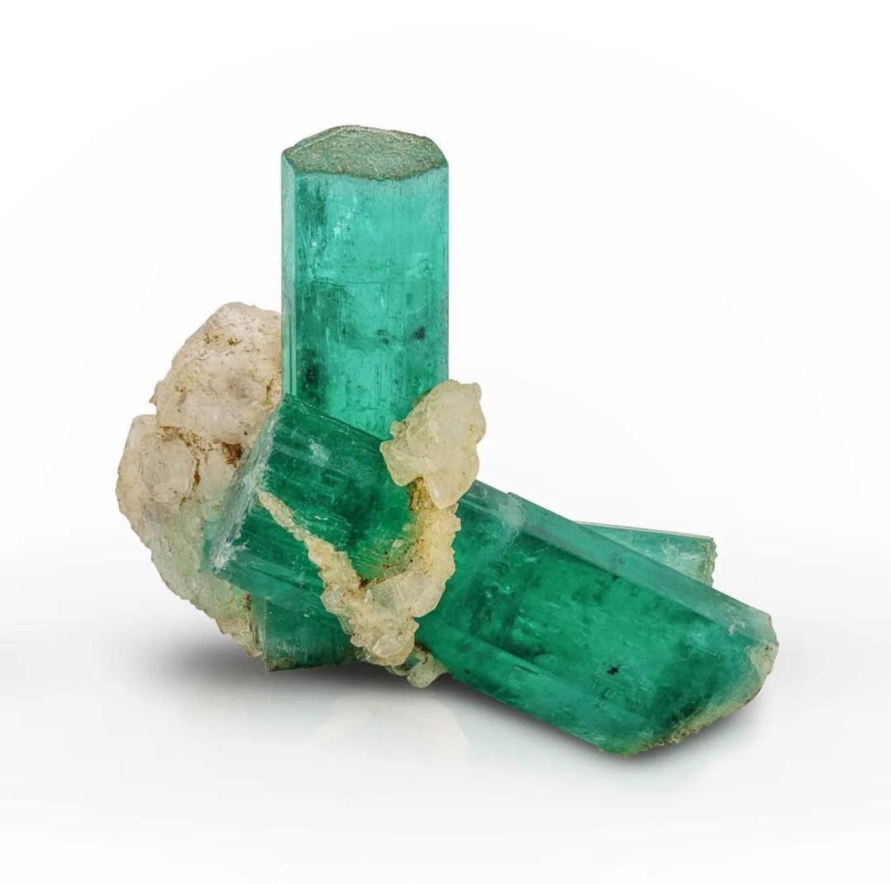 Product Information:

Specimen Type: Emerald Crystals on Calcite

Weight: 10 grams

Dimension: H: 3 x W: 3.5 x D: 1.8 cm 

Origin: Panjshair Valley, Afghanistan

Treatment: None

Description: 

This exquisite specimen features a striking, emerald