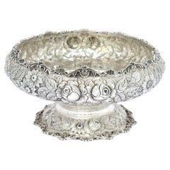 Sterling Silver S. Kirk & Son Vintage Floral Repousse Footed Serving Bowl