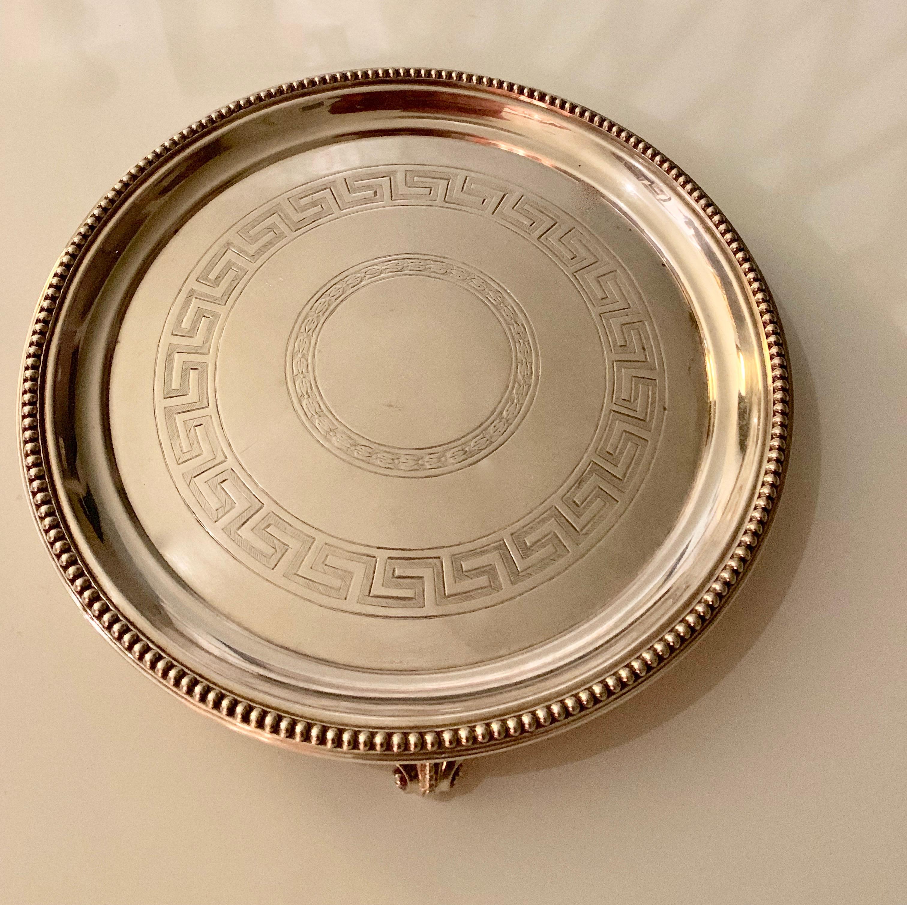 Mid-Century Modern Silver Plate Greek Key Tray
