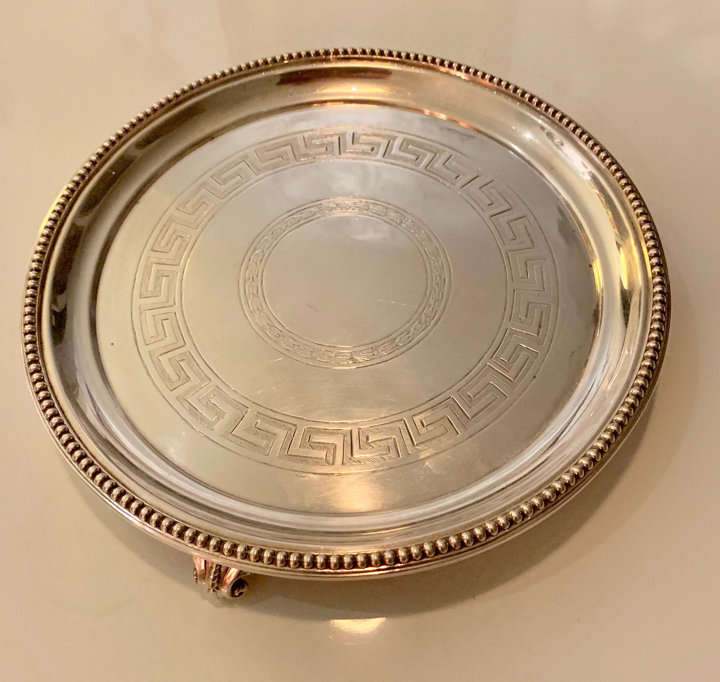 Silver Plate Greek Key Tray In Good Condition In Los Angeles, CA