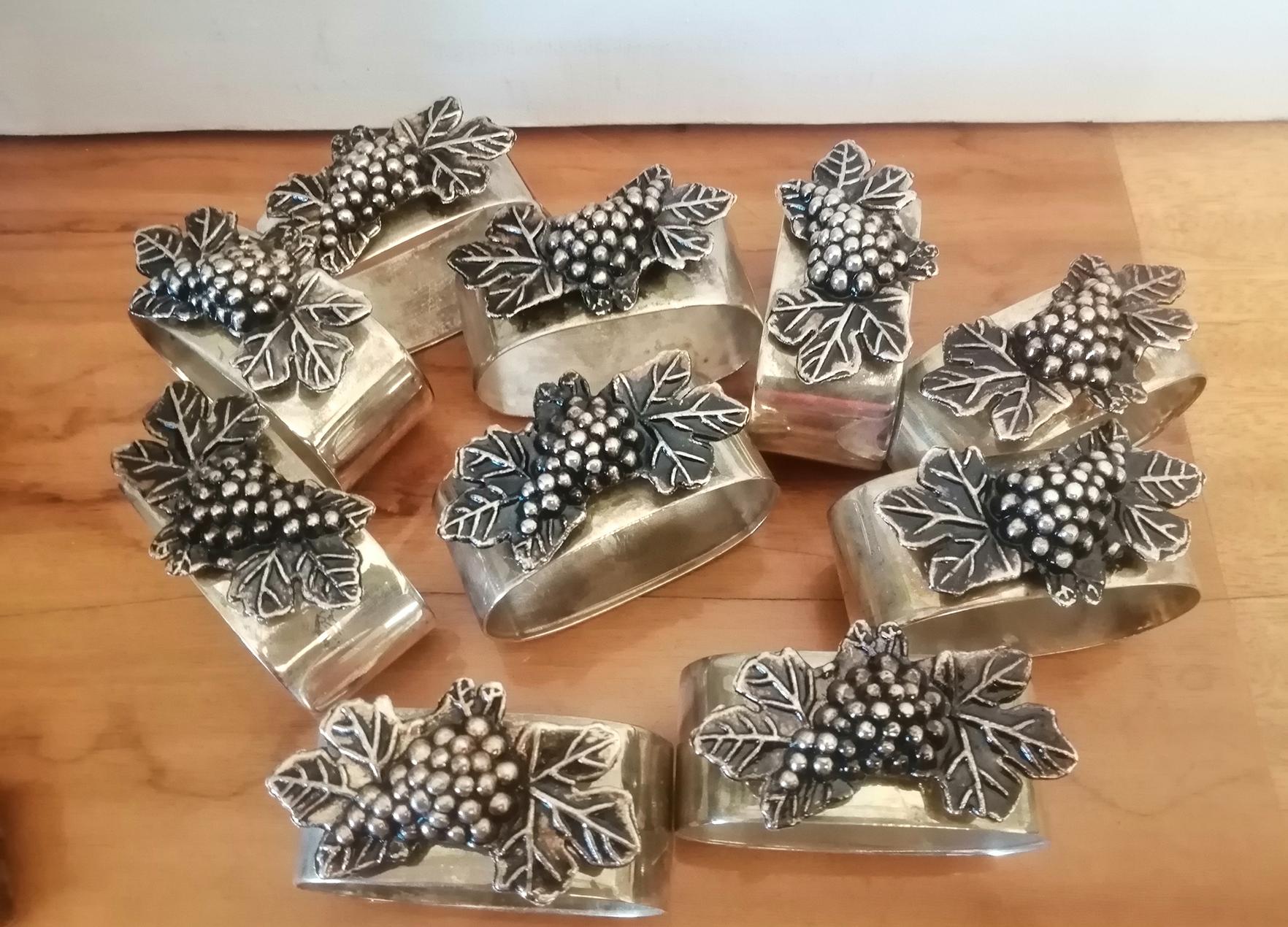 Other 11 Individual Napkin Rings, a Napkin Holder and Handle Holds Bottles With Grape For Sale