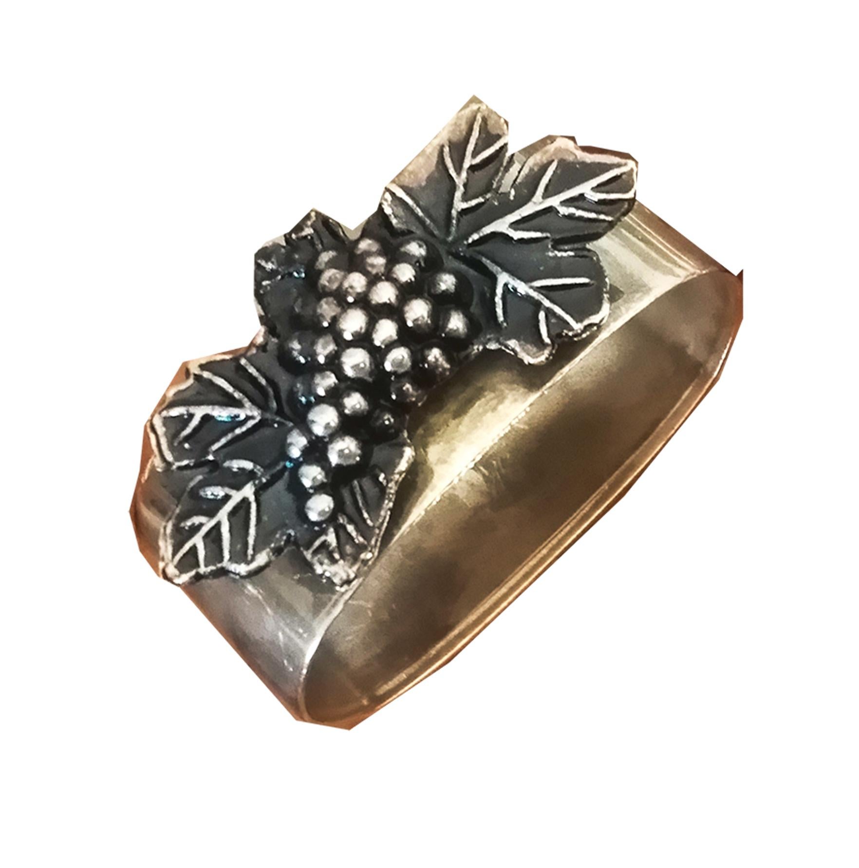 20th Century 11 Individual Napkin Rings, a Napkin Holder and Handle Holds Bottles With Grape For Sale