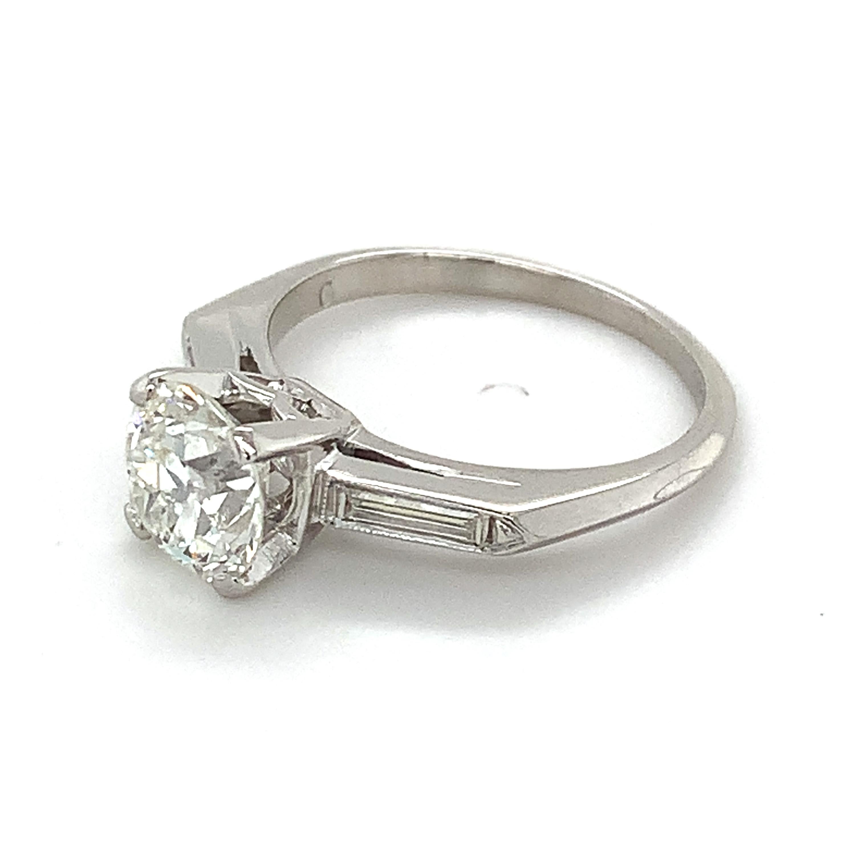 10% Irid 90% Plat GIA 1.38CT I-I1 European Cut Diamond & Straight Baguette Ring 3