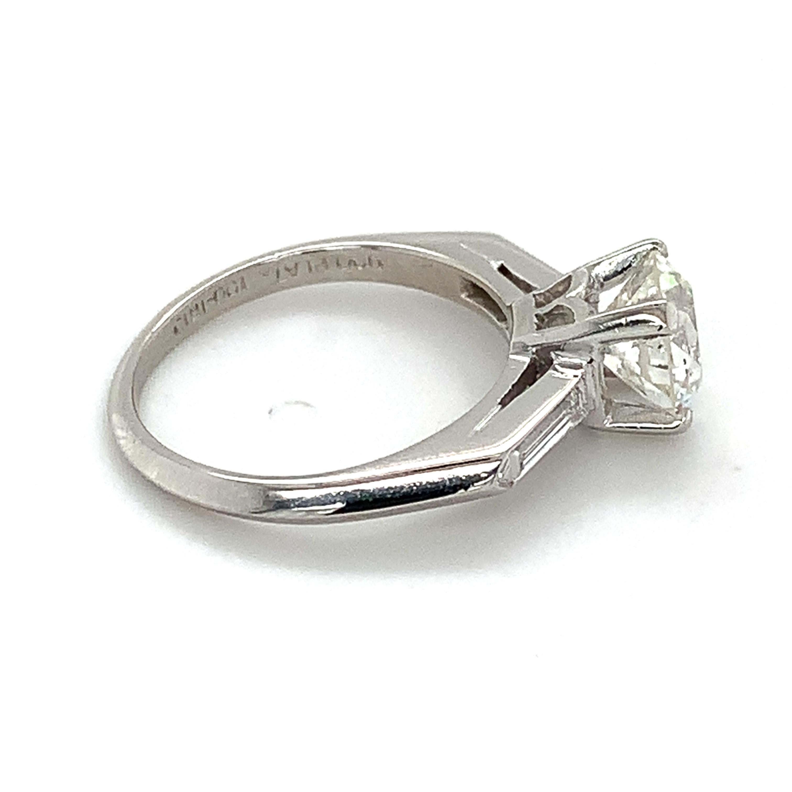Old European Cut 10% Irid 90% Plat GIA 1.38CT I-I1 European Cut Diamond & Straight Baguette Ring
