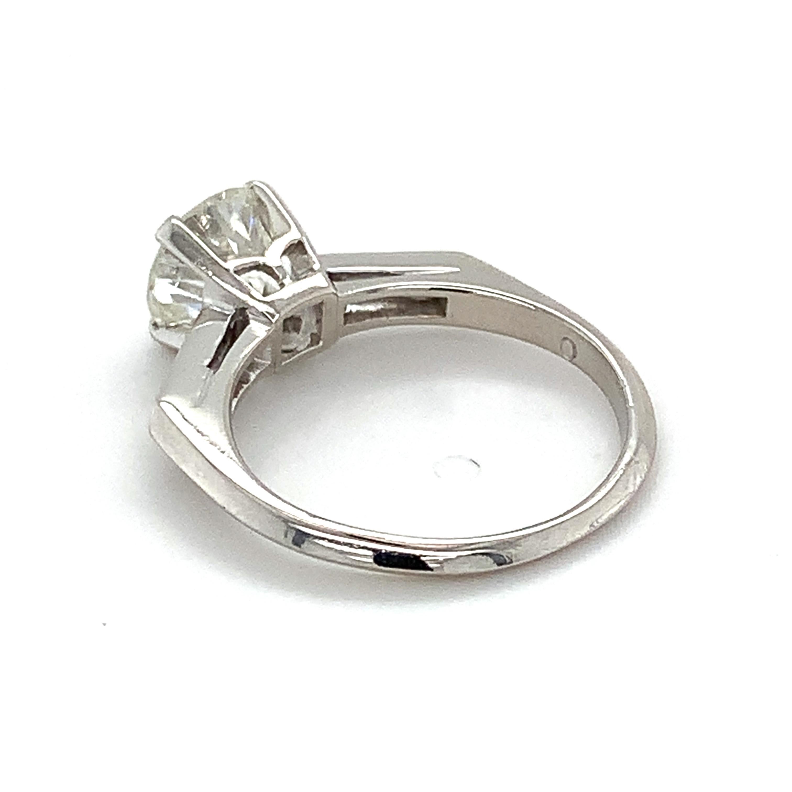 10% Irid 90% Plat GIA 1.38CT I-I1 European Cut Diamond & Straight Baguette Ring 1