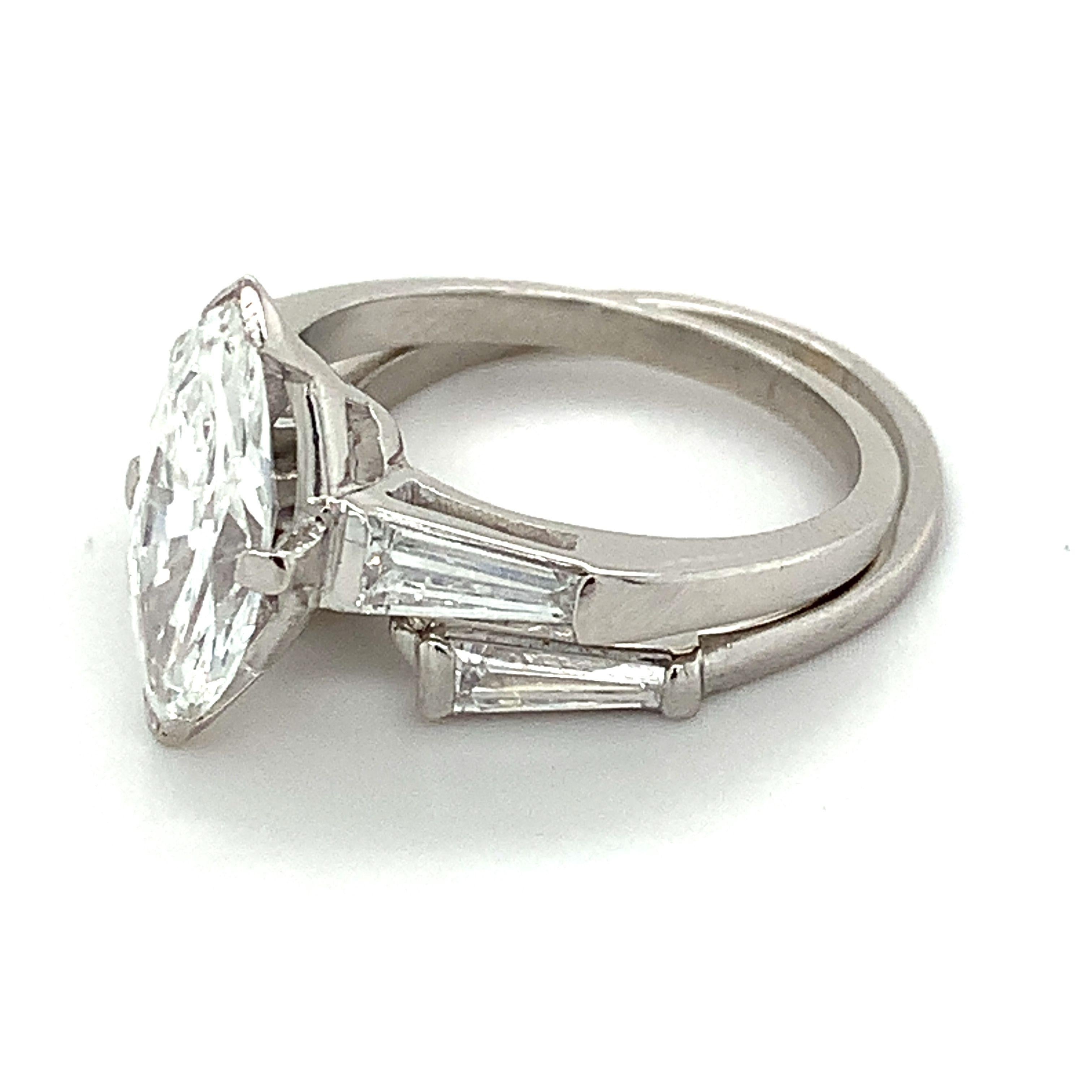 10% Irid 90% Platin GIA 1,52 F-VS2 Marquise Diamant & Baguette Hochzeitsring 5