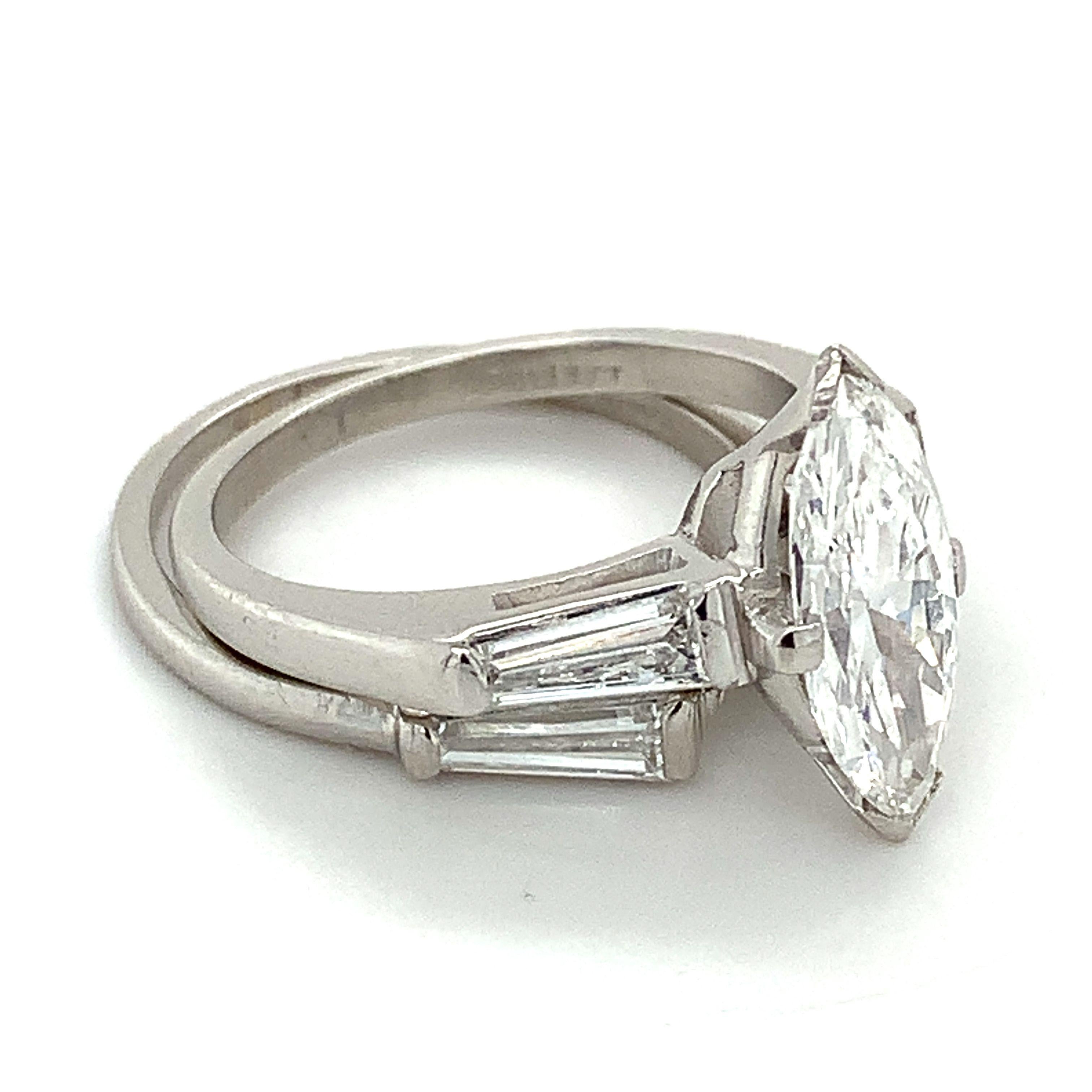 10% Irid 90% Platin GIA 1,52 F-VS2 Marquise Diamant & Baguette Hochzeitsring im Zustand „Hervorragend“ in Montgomery, AL