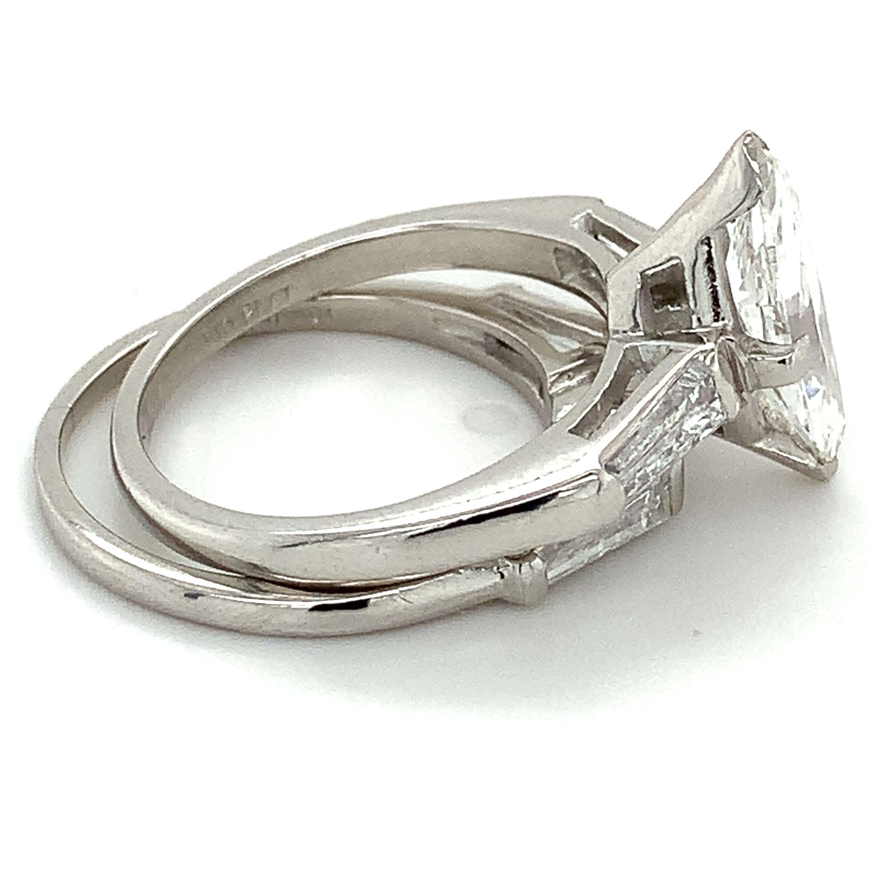 10% Irid 90% Platin GIA 1,52 F-VS2 Marquise Diamant & Baguette Hochzeitsring Damen
