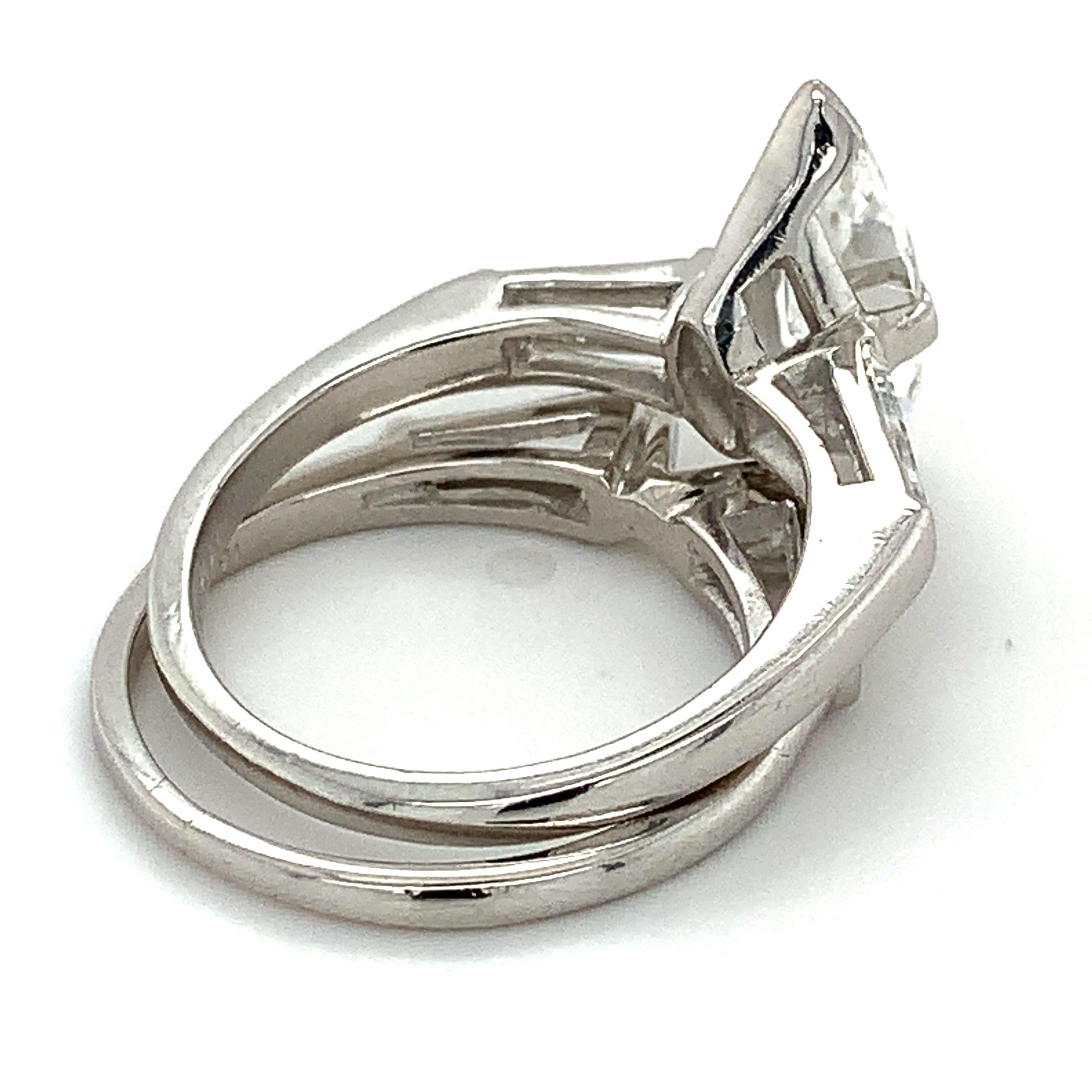 10% Irid 90% Platin GIA 1,52 F-VS2 Marquise Diamant & Baguette Hochzeitsring 1