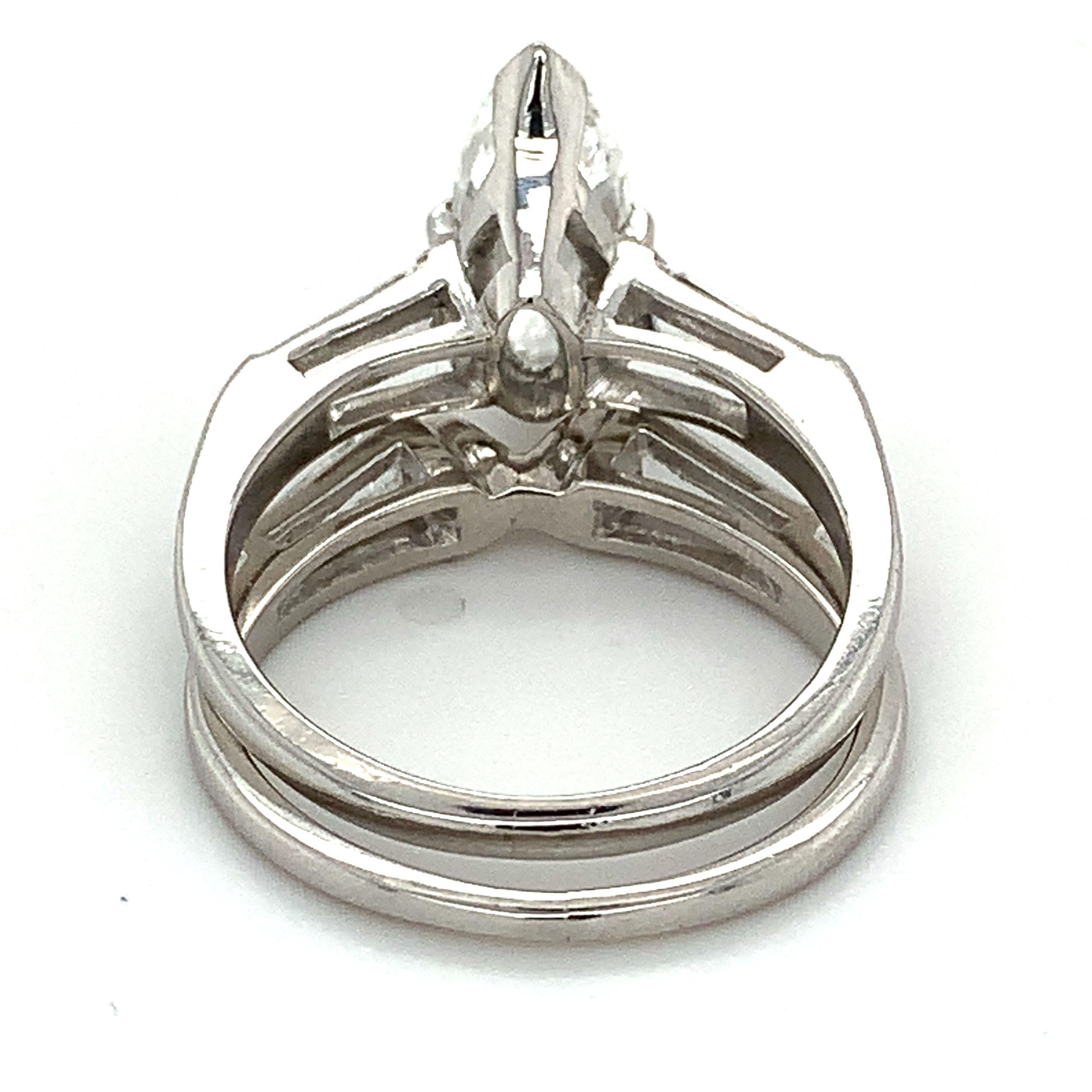 10% Irid 90% Platin GIA 1,52 F-VS2 Marquise Diamant & Baguette Hochzeitsring 2