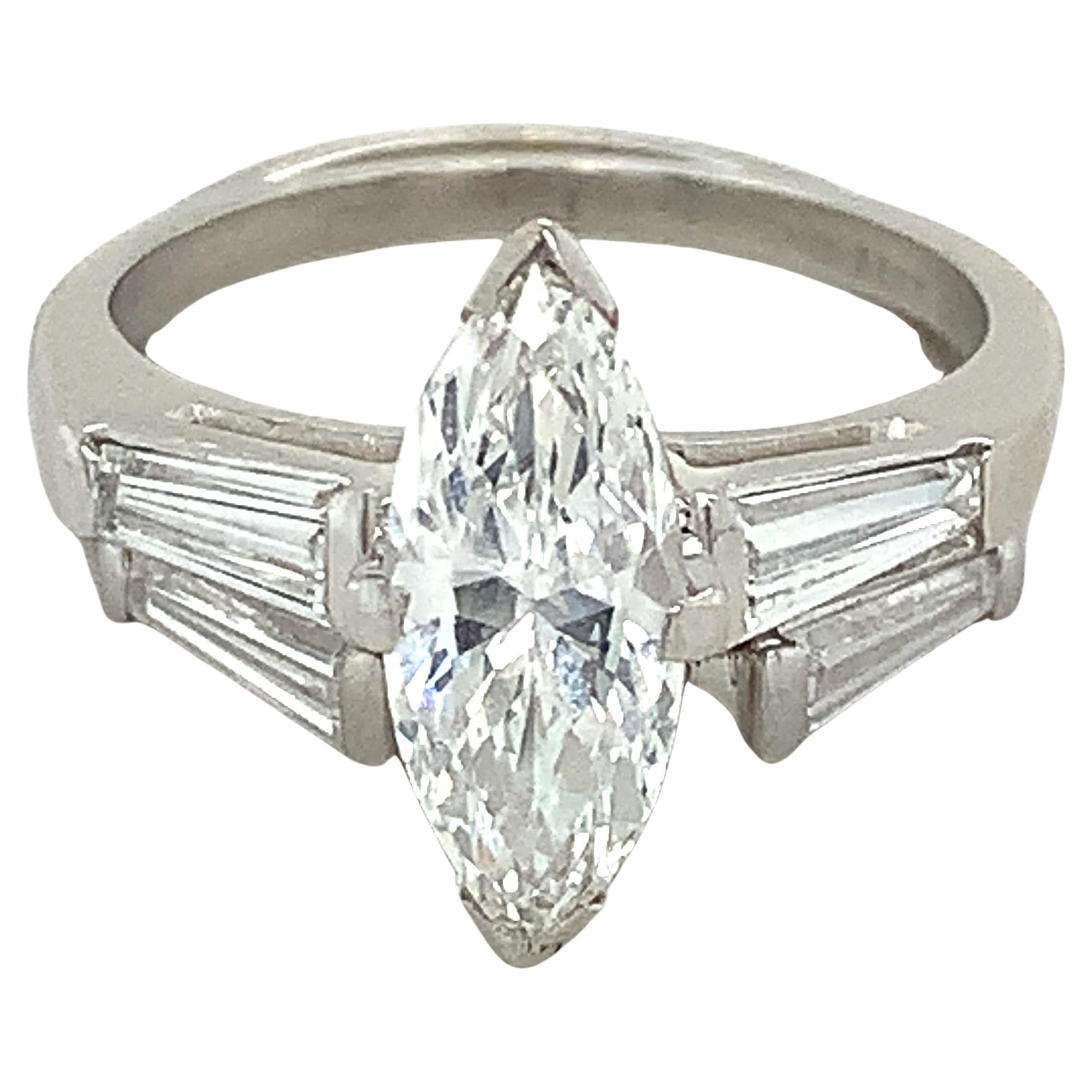 10% Irid 90% Platin GIA 1,52 F-VS2 Marquise Diamant & Baguette Hochzeitsring