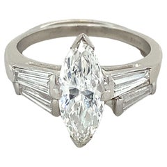 Antique 10% Irid 90% Plat GIA 1.52 F-VS2 Marquise Diamond & Baguette Wedding Set Ring