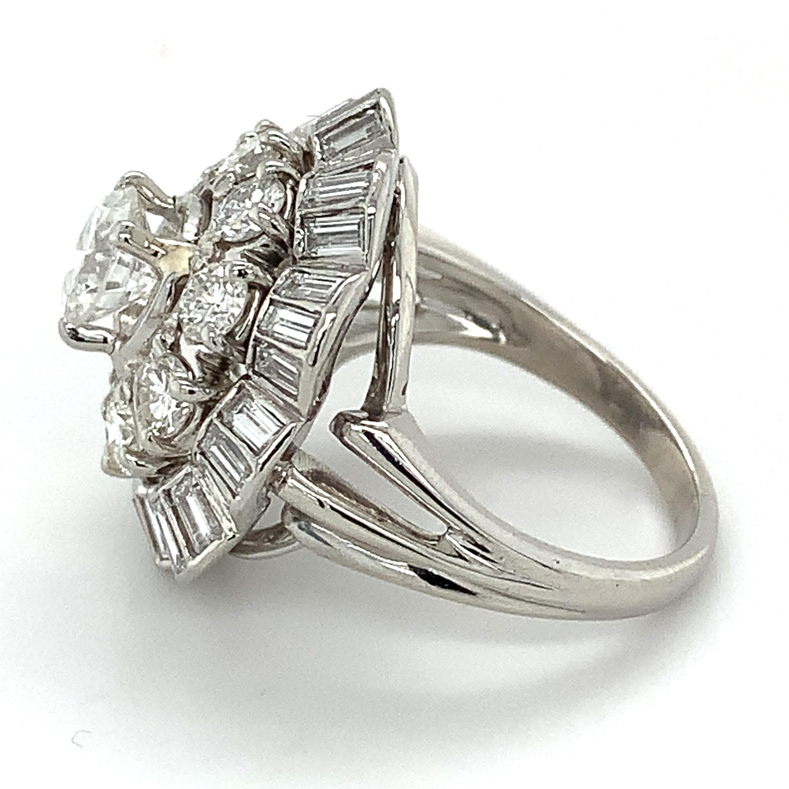 10 Irid 90 Plat Round Center And Ballerina Baguette And Round Diamond Halo Ring For Sale At
