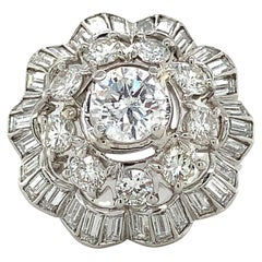 10% Irid 90% Plat Round Center & Ballerina Baguette & Round Diamond Halo Ring