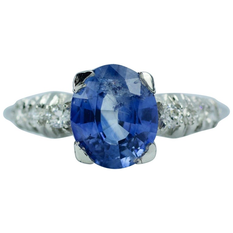 10% Iridium 90% Platinum Oval Ceylon Blue Sapphire and Single Cut Diamond  Ring at 1stDibs | iridium ring price, iridium platinum ring, 10 irid plat